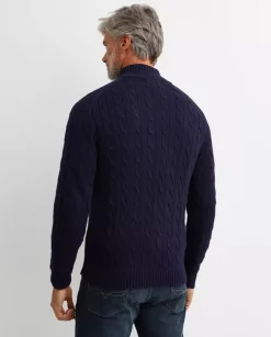 Granatowy rozpinany sweter z logo