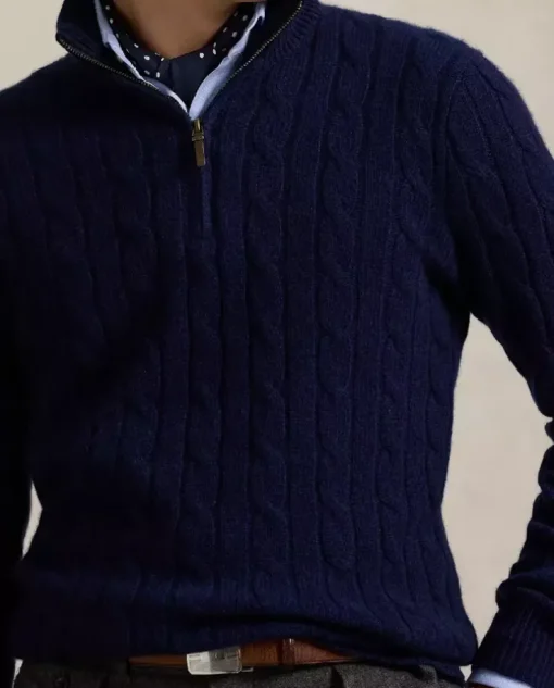 Granatowy sweter z kaszmiru Regular Fit