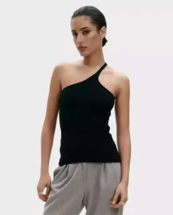 Granatowy top z dzianiny