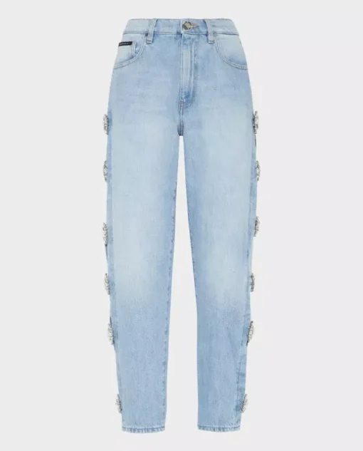 Jasnoniebieskie jeansy z wycięciami
