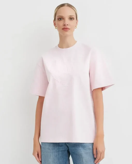 Jasnoróżowy t-shirt z grubej bawełny