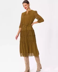 Jedwabna midi sukienka khaki Jacinte