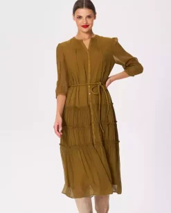 Jedwabna midi sukienka khaki Jacinte