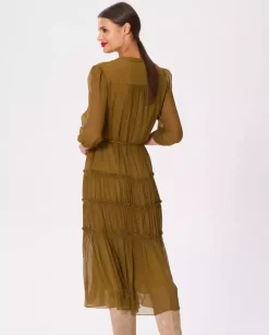 Jedwabna midi sukienka khaki Jacinte