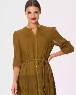 Jedwabna midi sukienka khaki Jacinte