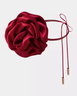 Jedwabny bordowy chocker z różą