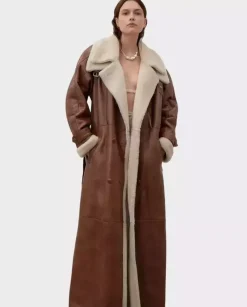 Karmelowy skórzany kożuch Shearling