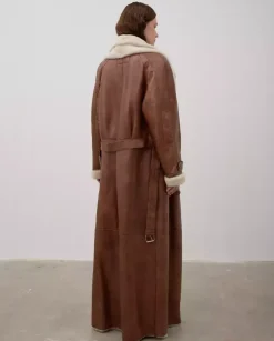 Karmelowy skórzany kożuch Shearling