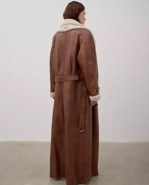 Karmelowy skórzany kożuch Shearling