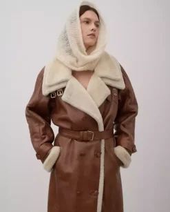Karmelowy skórzany kożuch Shearling