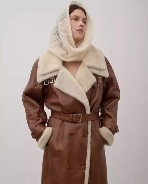 Karmelowy skórzany kożuch Shearling