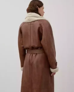 Karmelowy skórzany kożuch Shearling