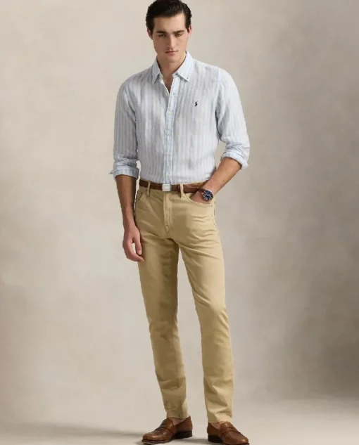 Lniana koszula w paski Custom Fit