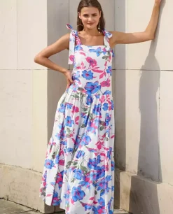 Lniana sukienka w kwiaty Capri