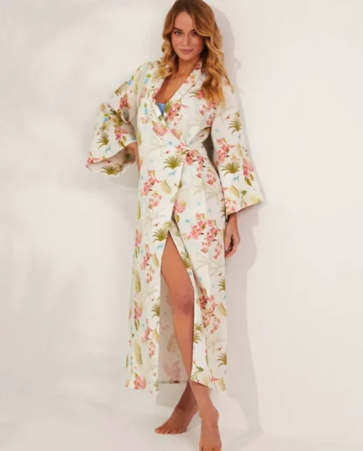 Lniane kimono w kwiaty Nuphar Mykonos