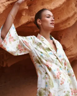 Lniane kimono w kwiaty Nuphar Mykonos
