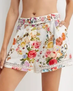 Lniane spodenki w kolorowy kwiatowy print