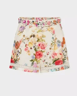 Lniane spodenki w kolorowy kwiatowy print
