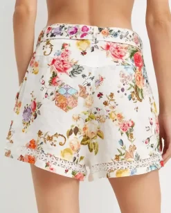 Lniane spodenki w kolorowy kwiatowy print