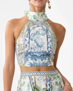 Lniany wzorzysty top