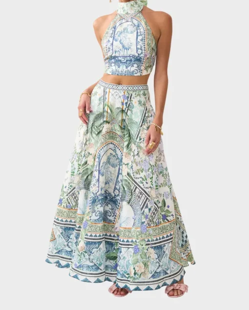 Lniany wzorzysty top