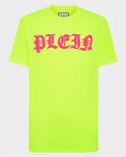 Neonowo żółty t-shirt z logo Gothic