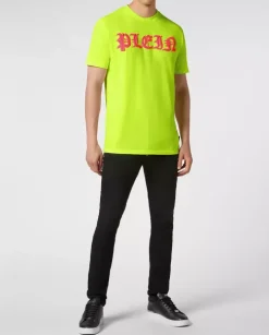 Neonowo żółty t-shirt z logo Gothic