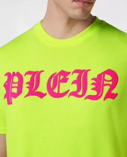 Neonowo żółty t-shirt z logo Gothic
