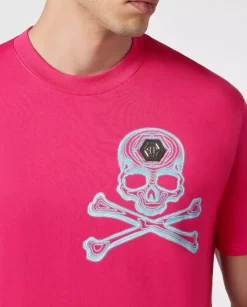 Neonowy różowy t-shirt z grafiką Skull&Bones