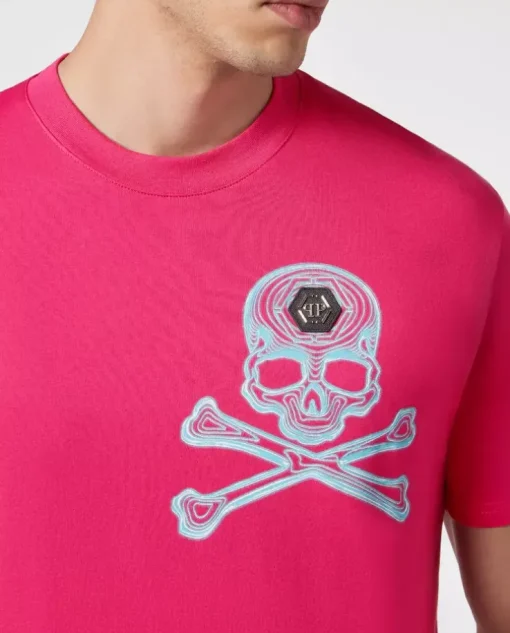 Neonowy różowy t-shirt z grafiką Skull&Bones