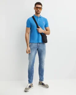 Niebieska koszulka polo Custom Slim Fit