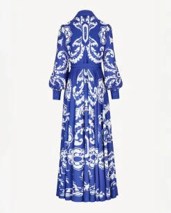 Niebieska maxi sukienka z printem Santorini