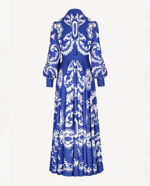 Niebieska maxi sukienka z printem Santorini