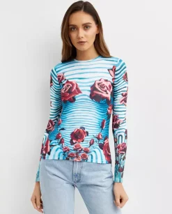 Niebieski longsleeve z kwiatowym nadrukiem