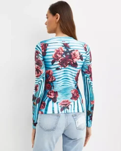 Niebieski longsleeve z kwiatowym nadrukiem