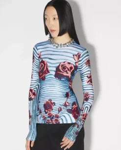 Niebieski longsleeve z kwiatowym nadrukiem
