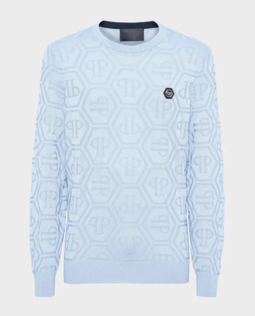 Niebieski sweter z monogramem