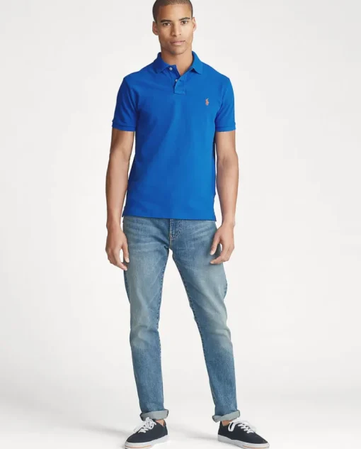 Niebieski t-shirt polo Custom Slim Fit