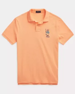Pomarańczowy t-shirt polo z misiem
