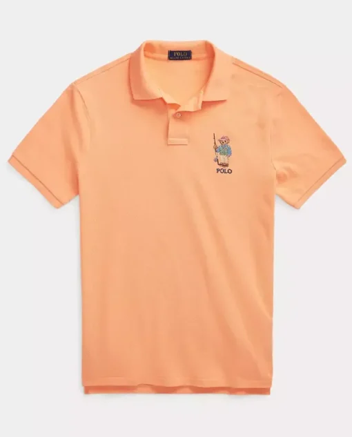 Pomarańczowy t-shirt polo z misiem
