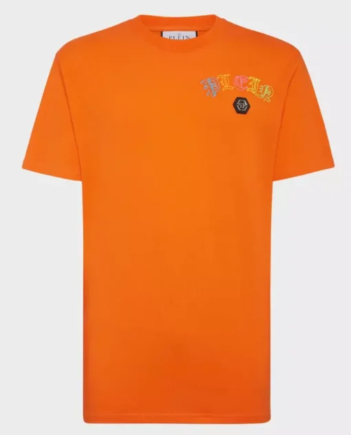 Pomarańczowy t-shirt z kryształowym logo Gothic