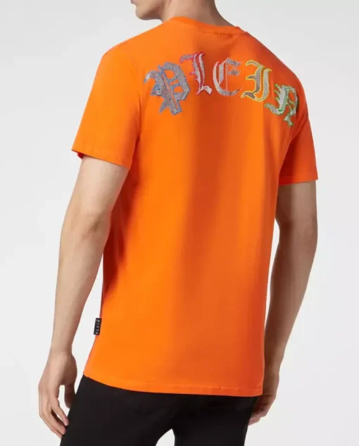 Pomarańczowy t-shirt z kryształowym logo Gothic