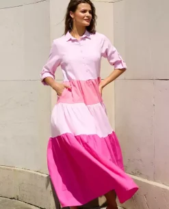 Różowa maxi sukienka z falbanami Palermo