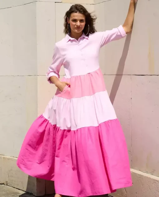 Różowa maxi sukienka z falbanami Palermo