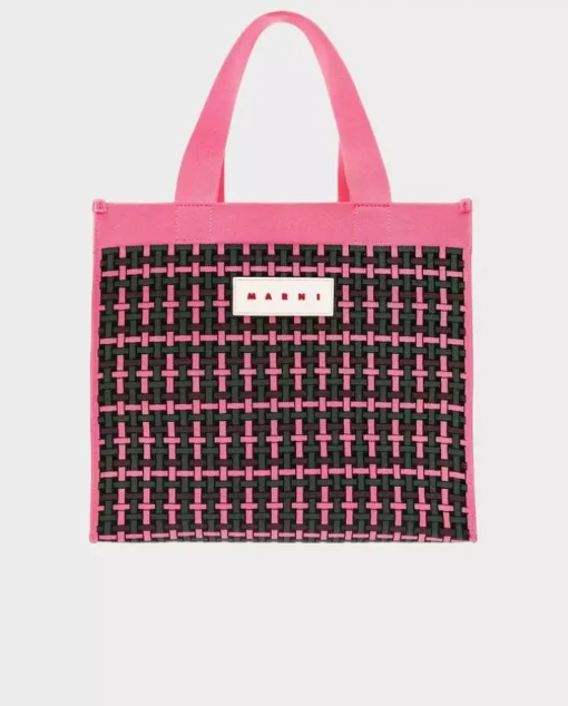 Różowa pleciona torba shopper Jacquard Large