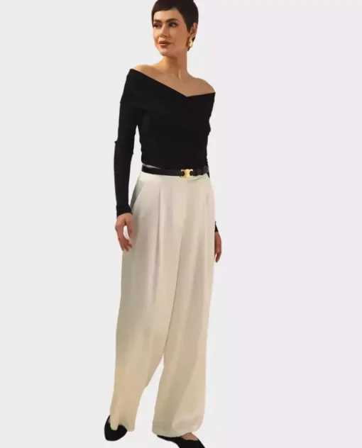 Spodnie z jedwabiu ecru wide leg
