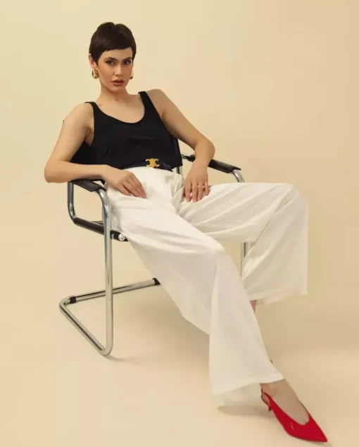 Spodnie z jedwabiu ecru wide leg