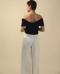 Spodnie z jedwabiu ecru wide leg