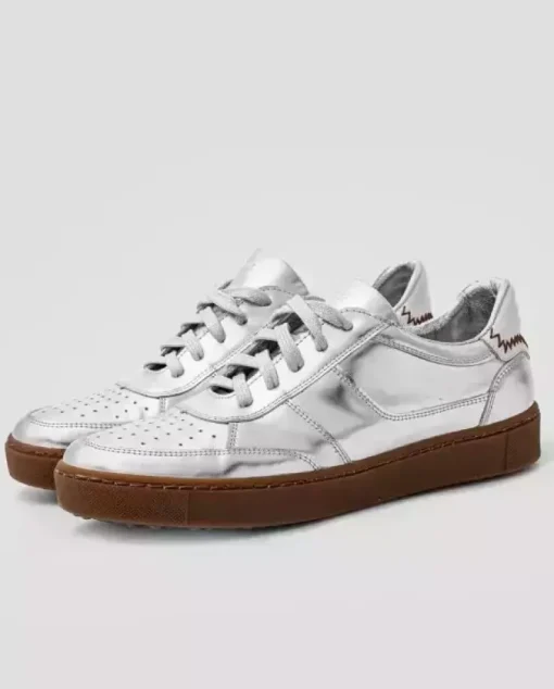 Srebrne sneakersy ze skóry