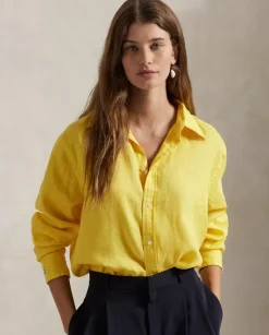 Żółta lniana koszula Classic Fit